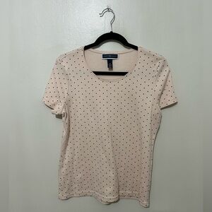 KAREN SCOTT | Beige and Black Polka Dot Short Sleeve Tee, Size Medium